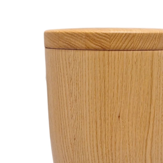Oak wooden urn, modern shape, lacquered