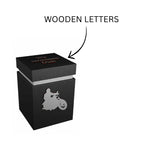 Black Wooden Motorcycle urn with wooden letters