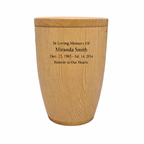 Oak wooden urn, modern shape, lacquered