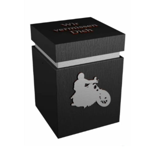 Black Wooden Motorcycle urn with wooden letters