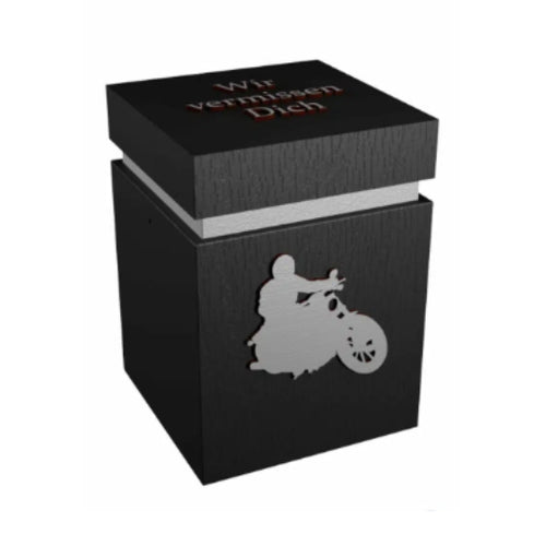 Black Wooden Motorcycle urn with wooden letters