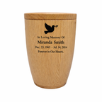 Oak wooden urn, modern shape, lacquered