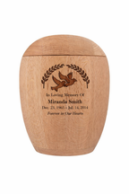 Wooden urn made of natural oak, wooden urn for human ashes