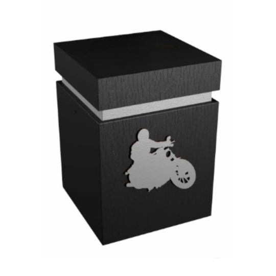 Black Wooden Motorcycle urn with wooden letters