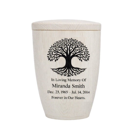 White Tree of Life Wooden Urn for Adult Ashes – Personalized Memorial Urn