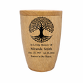 tree of life wooden urn for human ashes. In wooden urn there is engraved tree of life symbol and personalized text