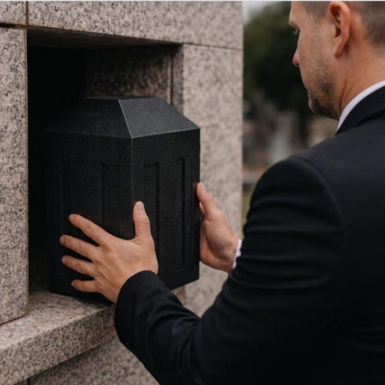 Urn vault for burial. Cremation Urn Capsule. Black Urn Vault. Cremation Urn Vault. Funeral urn vault