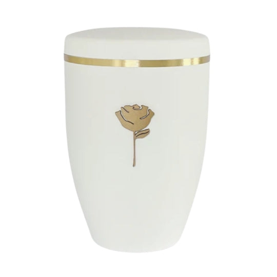 White urn with gold