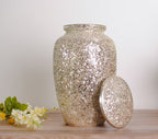 white glitter urn