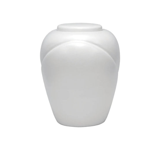 White urn, white porcelain urn for human ashes.