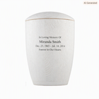 White wooden urn with personalized text. White personalized wooden urn